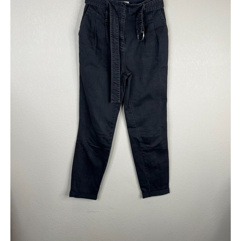 Maje Womens Parisso Tapered Jeans Size 34 Black High Waist Pleated Denim Belted